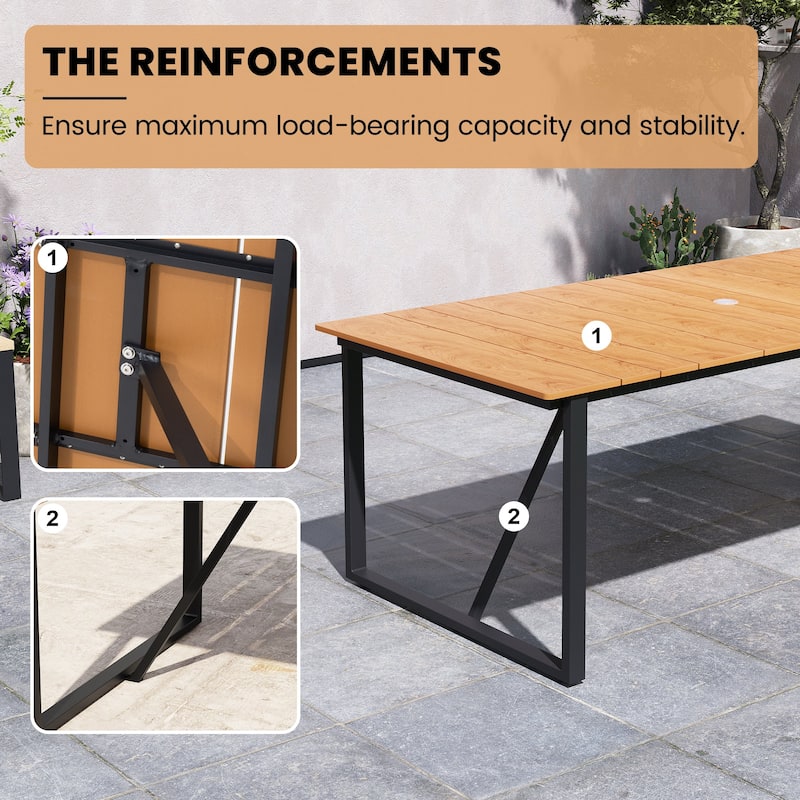 Outdoor Patio Aluminum Dining Table Rectangle with Umbrella Hole
