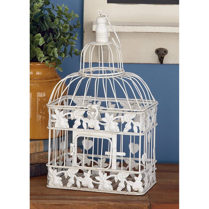 White Metal Indoor Outdoor Hinged Top Birdcage with Latch Lock Closure and Hanging Hook (Set of 2) - S/2 22",15 "H - White