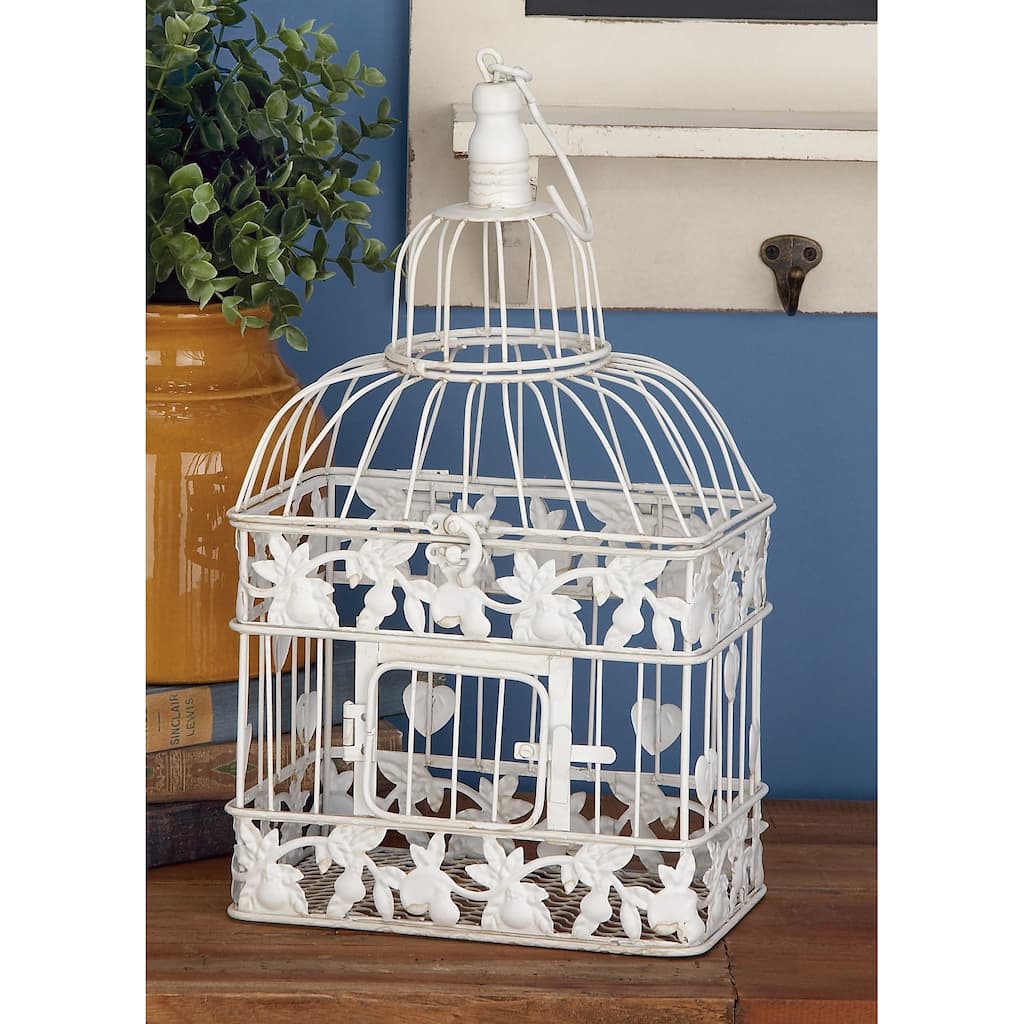 White Metal Indoor Outdoor Hinged Top Birdcage with Latch Lock Closure and Hanging Hook (Set of 2) - S/2 22",15 "H