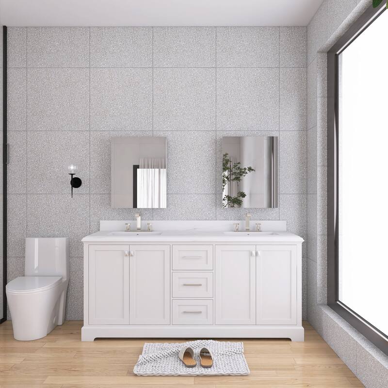 60/72 Inches Plywood Freestanding Bathroom Vanity Set with Drawer and Ceramic Sink