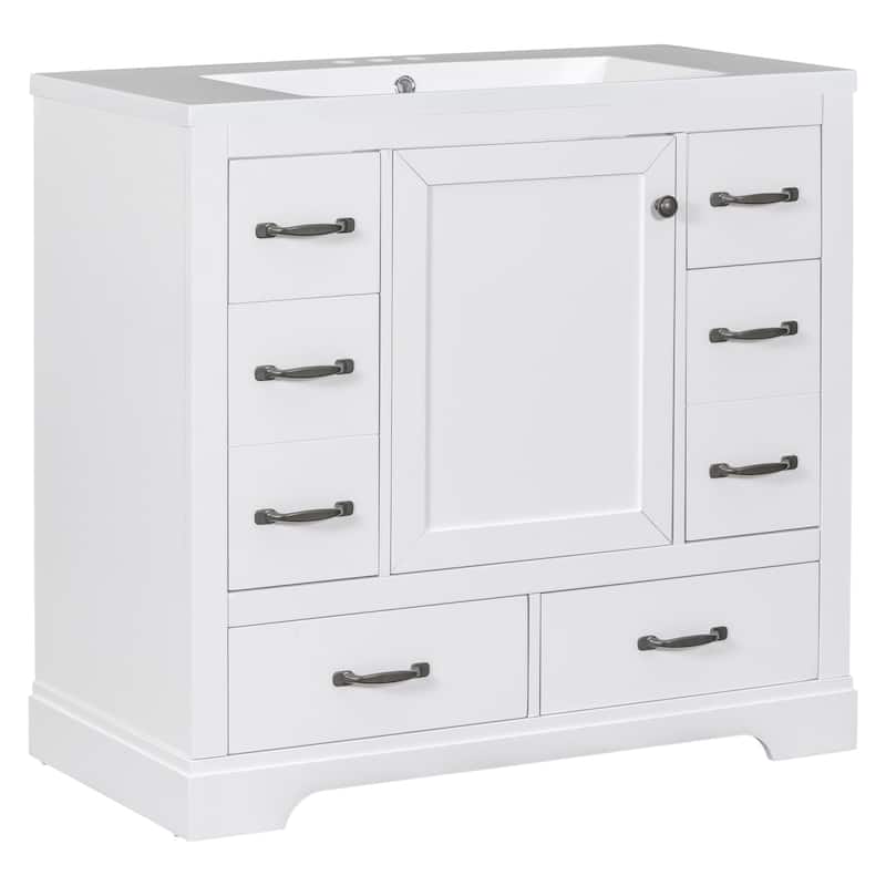 36 Inch MDF Freestanding Bathroom Vanity Set with Integrated Ceramic Sink