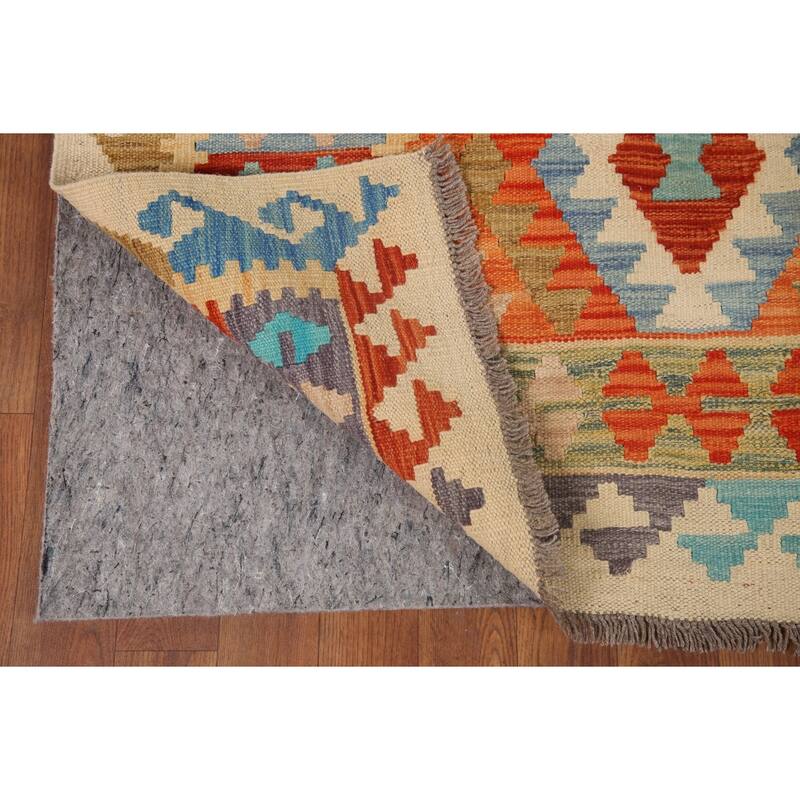 Hand Woven Oriental 100% Wool Carpet Southwestern All-Over Oranges & Rust Kilim Area Rug - 9' 5'' X 6' 7''