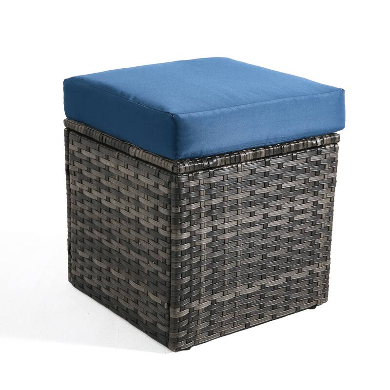 Outdoor Wicker Square Storage Ottoman with Plush Cushion