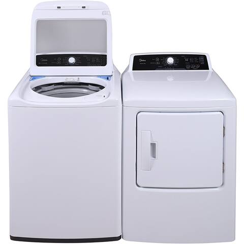 Midea 4.1-Cu. Ft. Top Load Impeller Washer and 6.7-Cu. Ft. Impeller Top Load Gas Dryer in White