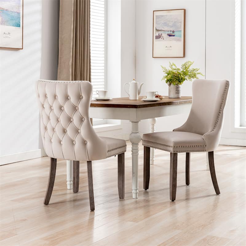 Mid-Century Modern Upholstered Dining Chair (Set of 2) - Beige