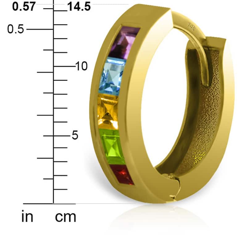14K Solid Gold Elegant Hoop Huggie Earrings w/ Natural Multi Gemstones
