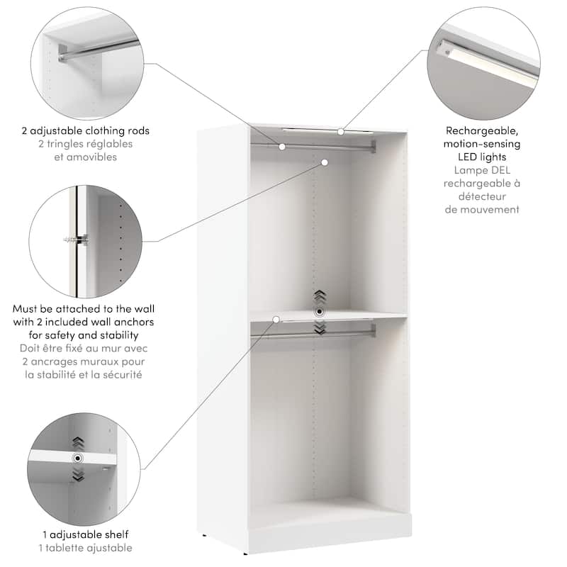Bestar Florence 36W x 25D Double Hanging Closet System with LED Light