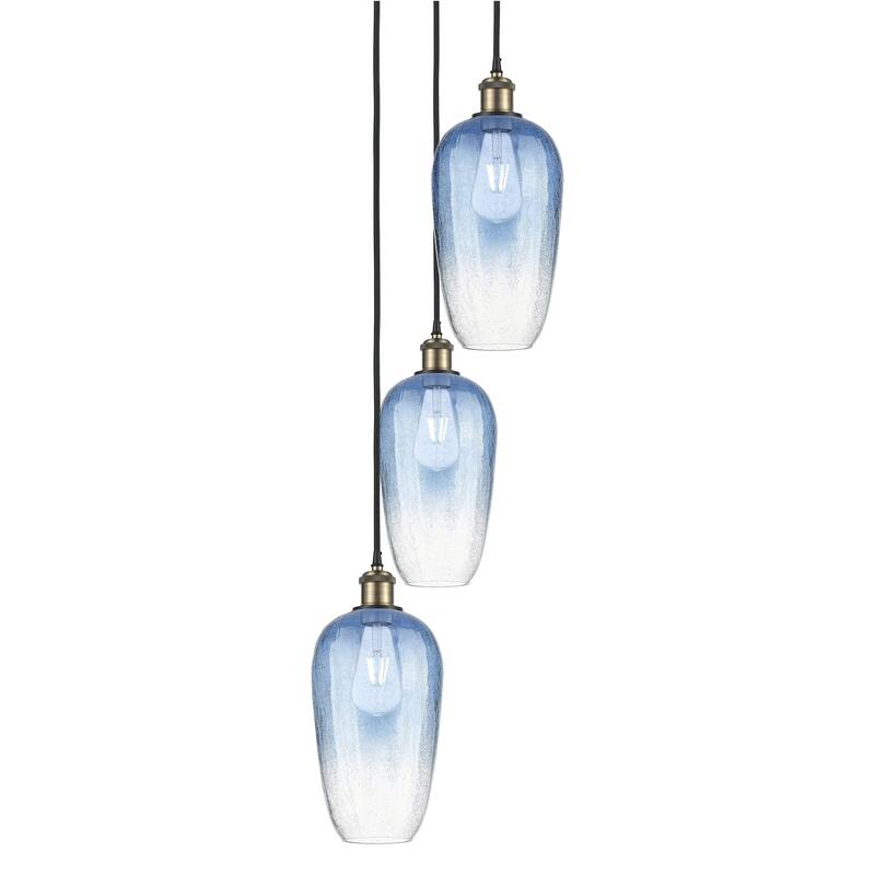 Innovations Lighting 113B-3P-46-14 Brookhaven Flute Pendant Brookhaven - Black Antique Brass / Sapphire Blue