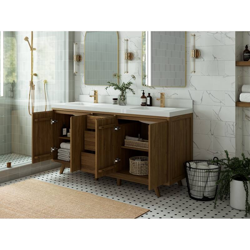 Willow Collections 72 in. W x 22 in. D s Madison Teak Double Sink Bathroom Vanity with Countertop