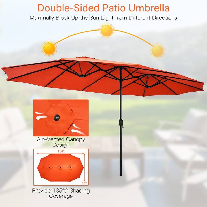 Gymax 15 ft Double-Sided Patio Twin Umbrella Extra-Large Market