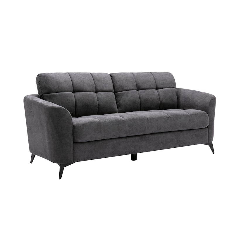 Velvet Upholstered Sofa with Metal Legs - Gray/Black
