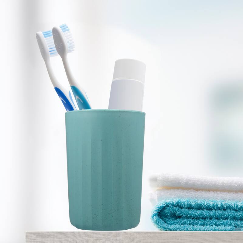 1Pc Bathroom Tumbler with Smooth Lines Wheat Straw Cup Orange 4.09"x2.80" - Deep Green