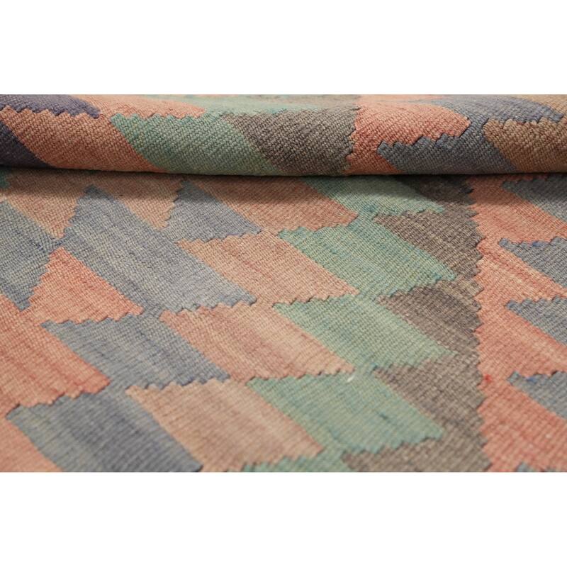 Hand Woven Oriental 100% Wool Carpet Southwestern Tribal Coral Kilim Area Rug - 7' 1'' X 5' 8''