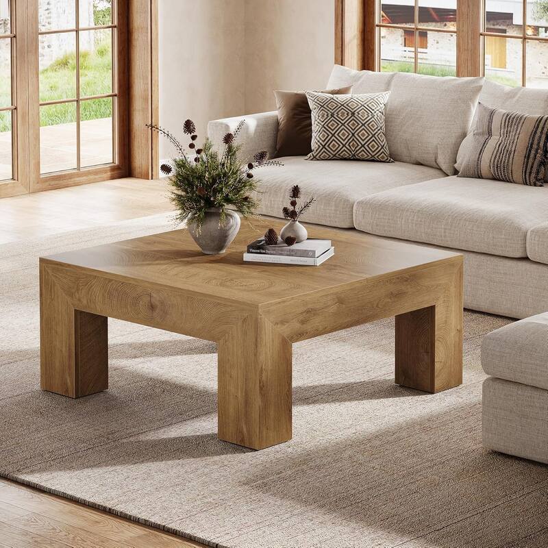 39.37-Inch Farmhouse Square Coffee Table for Living Room, Low Large Center Tea Accent Table