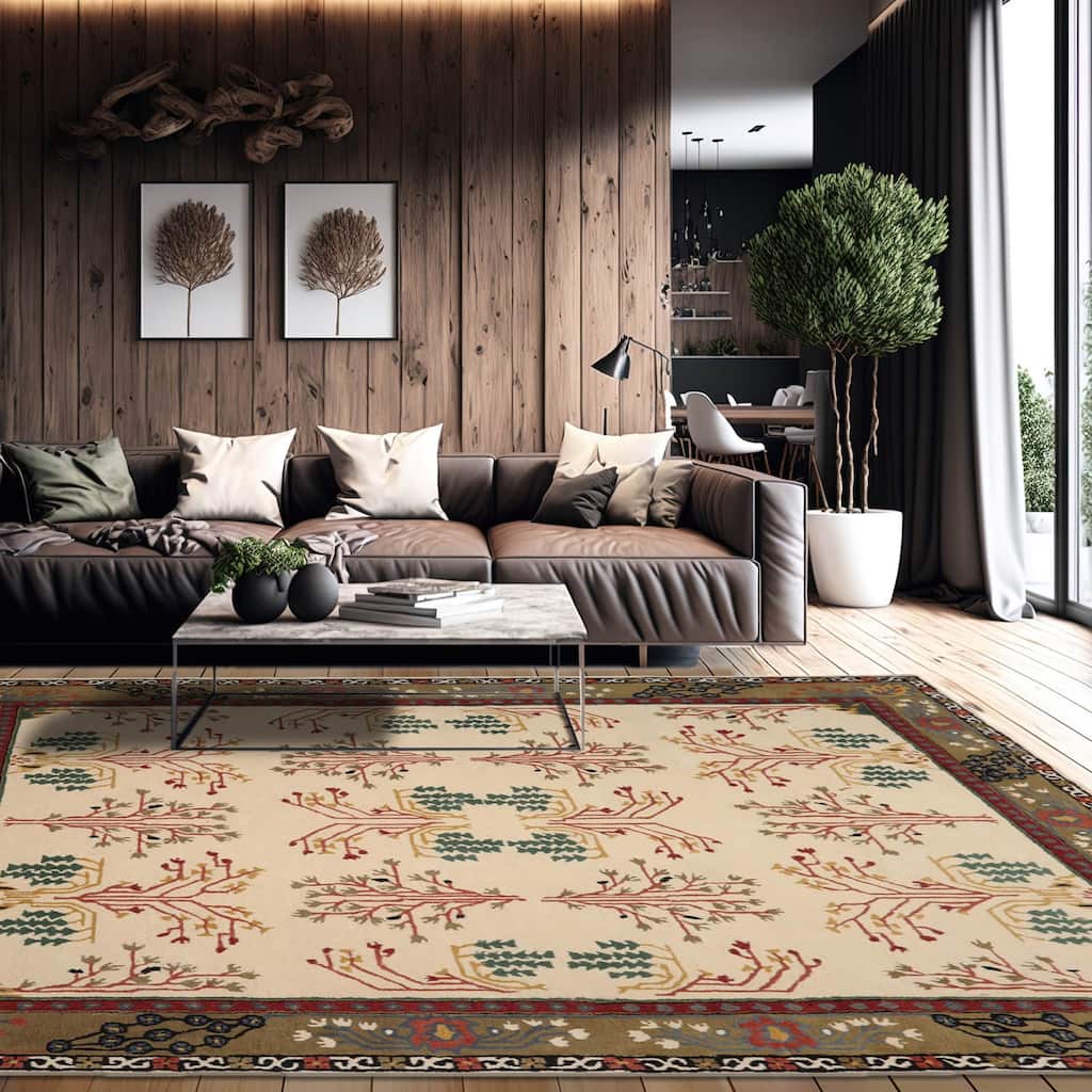 Hand Tufted Hand Made Wool Transitional Oriental Area Rug Olive Green