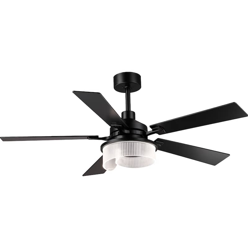 52" Modern Matte Black Reversible 5 Blades Dimmable LED Ceiling Fan with Light and Remote