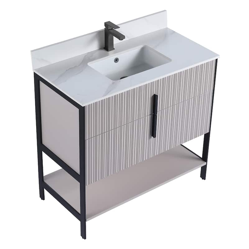 Fine Fixtures Serenity Modern Bathroom Vanity with White Carrara Stone Top