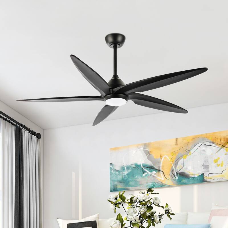 GetLedel 54" Solid Wood 5-Blade Ceiling Fan with Dimmable LED and Remote Control - Black