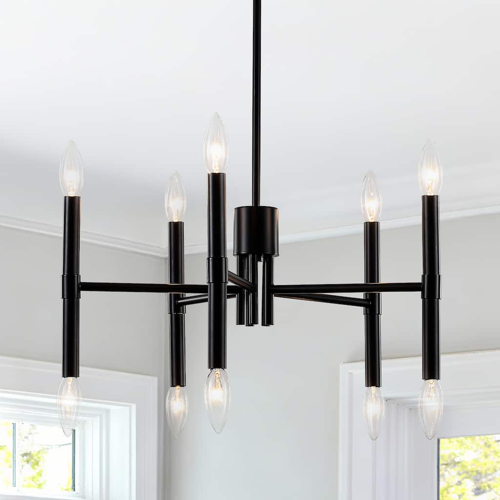 10 - Light Modern candle Chandelier with Adjustable Height, Sleek Linear Design for Dining Room, Living Room