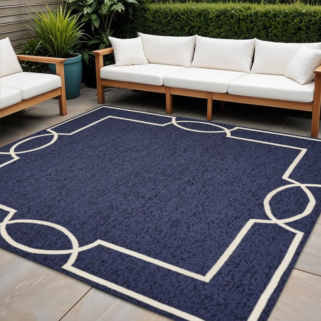 HomeRoots Geometric Transitional Square Outdoor Rug - 7' Square
