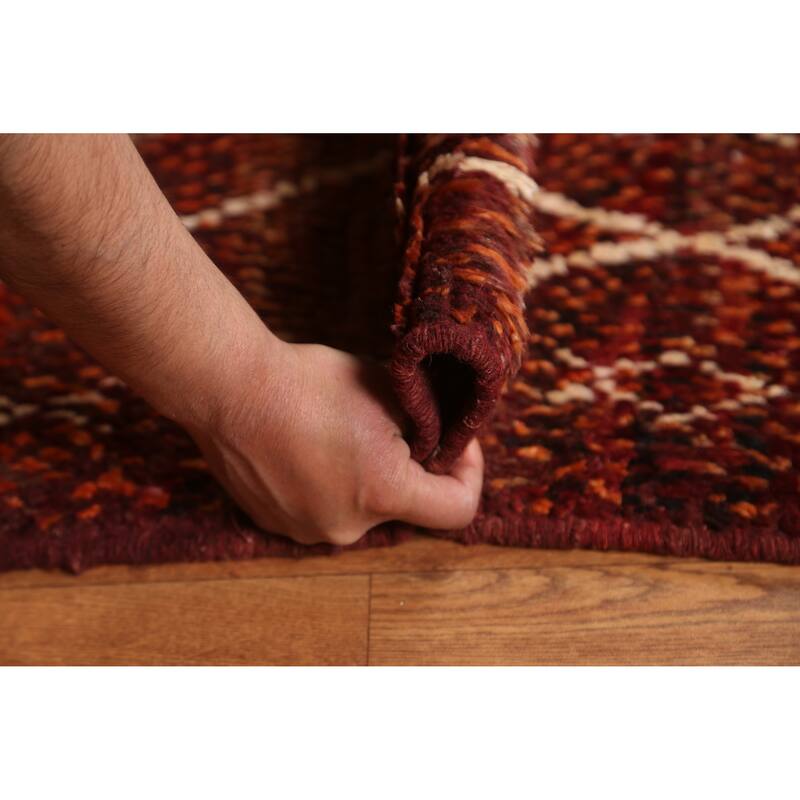 Hand Knotted Oriental 100% Wool Carpet Modern Geometric Red Moroccan Area Rug - 7' 10'' X 5' 7''