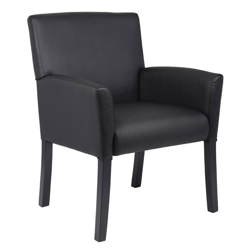 Nick Reception Guest Armchair, Black Vinyl, Ergonomic Lumbar Support