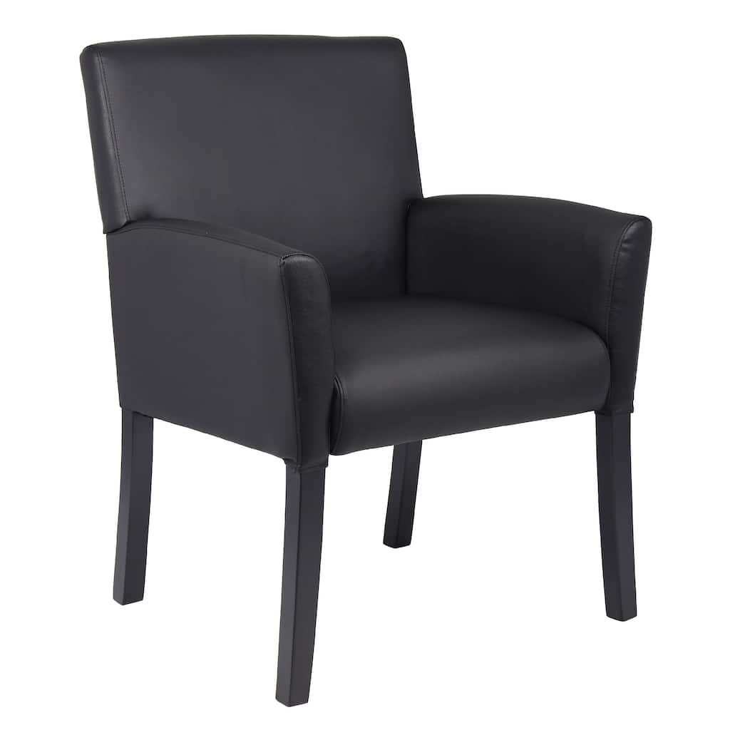 Nick Reception Guest Armchair, Black Vinyl, Ergonomic Lumbar Support