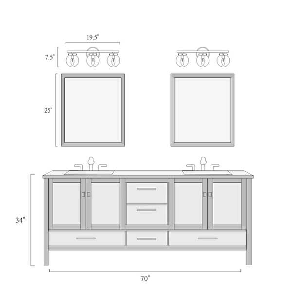 dimension image slide 2 of 3, Rella Modern Farmhouse Black Gold Bathroom Vanity Light Orb Glass Dimmable Wall Sconces for Powder Room