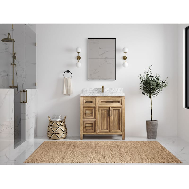 Willow Collections 36 in. W x 22 in. D Santa Monica Teak Bathroom Vanity Center with Countertop