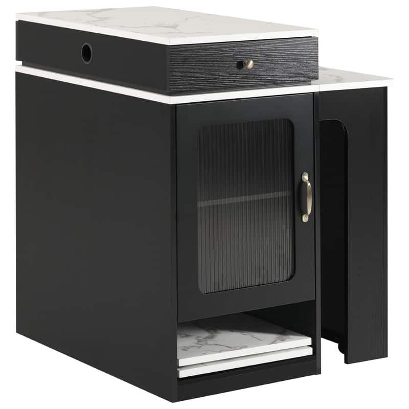 59.5" Kitchen Island with Extendable Dining Table Double-sided Storage and Built-in Power Outlet for Kitchen, Dining Room