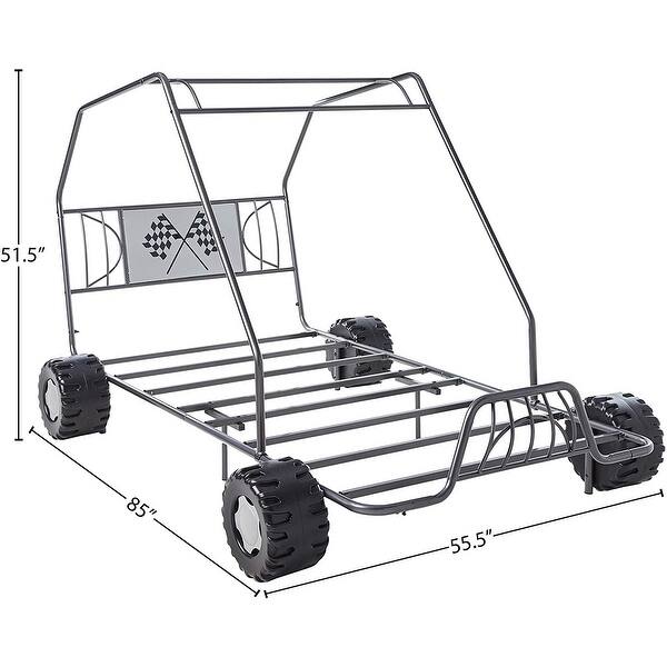 Grey Twin Size Car Model Bed with Fun Wheels for Imaginative Play