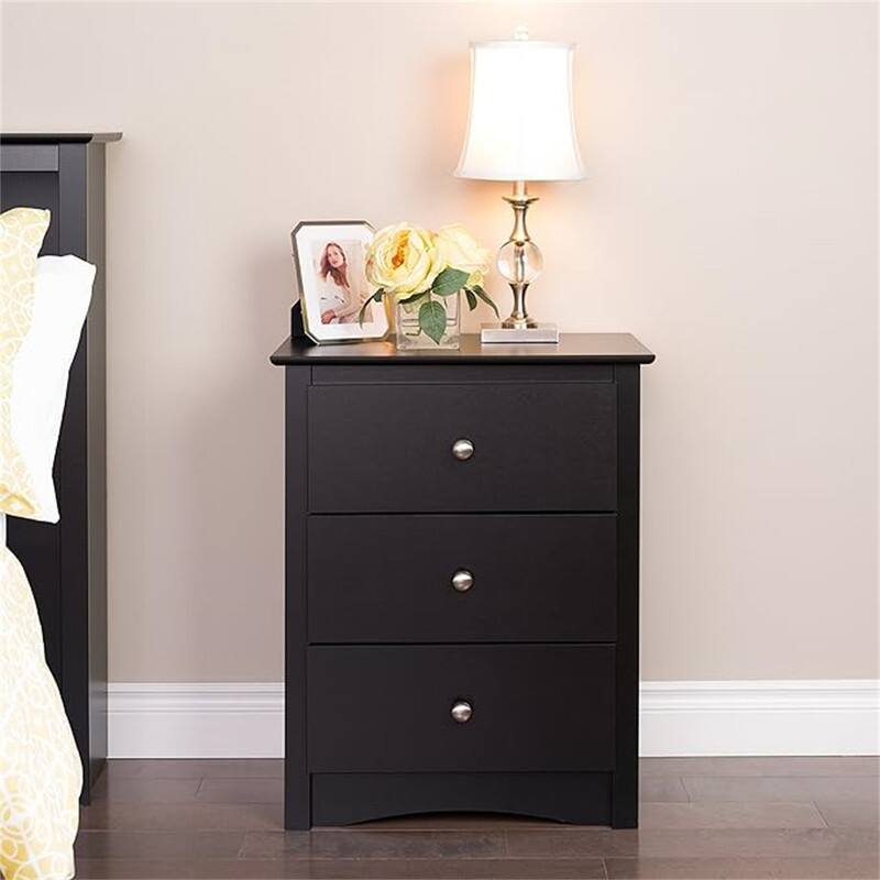 Nightstand with 2 Drawers and LED Lights - Black