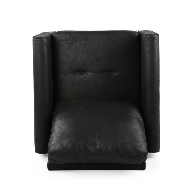 Ada Accent Chair, Plush Pillow Back, Textured Black Microfiber Design