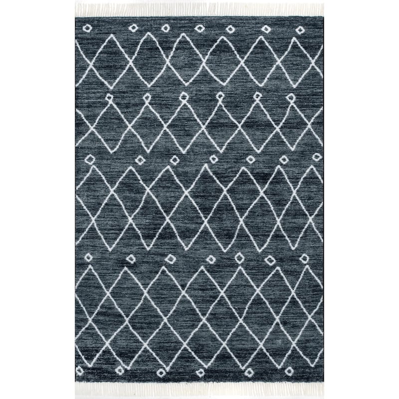 Nuloom Ivory Contemporary Cabin Diamond Moroccan Tassel Area Rug