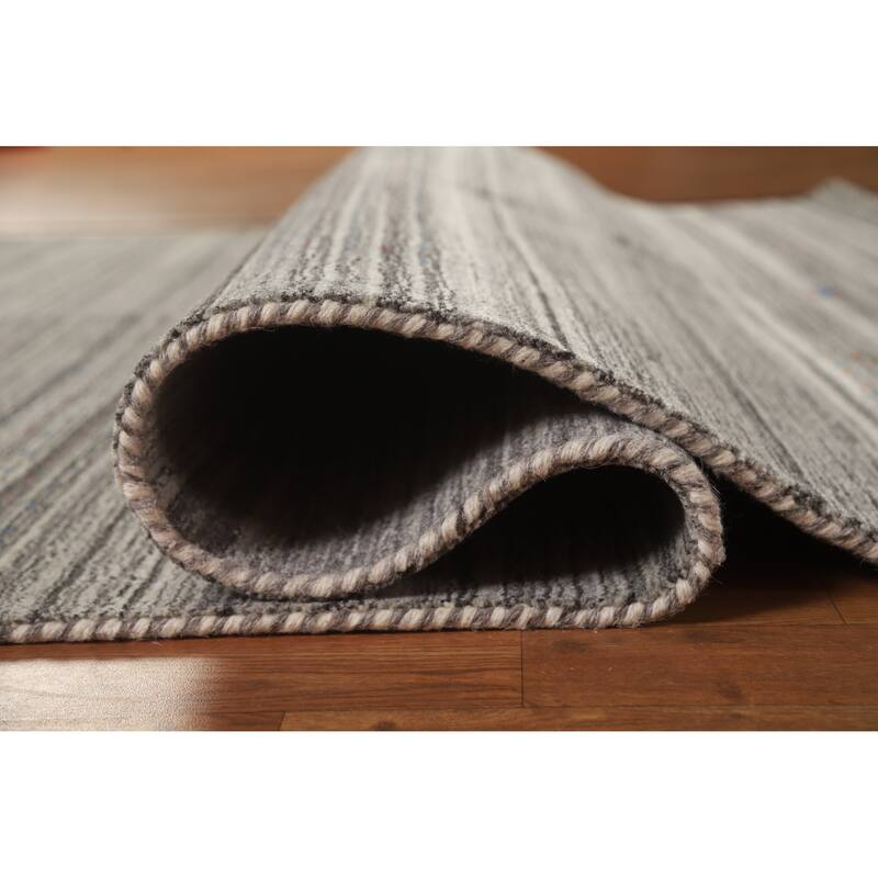 Hand Knotted Oriental 100% Wool Carpet Tribal Animal Pictorial Greys & Charcoal Gabbeh Area Rug - 7' 8'' X 5' 0''