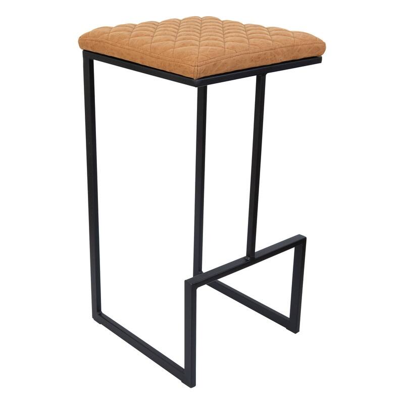 Quincy Leather Quilted Counter Height Barstool (Set of 2) with Upholstered Square Seats & Footrest for Home Bar & Kitchen