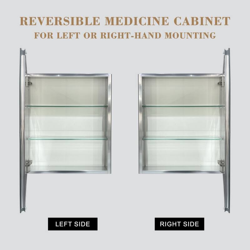 24 in. W x 30 in. H Rectangular Modern Metal Framed Wall Mount or Recessed Bathroom Medicine Cabinet with Mirror