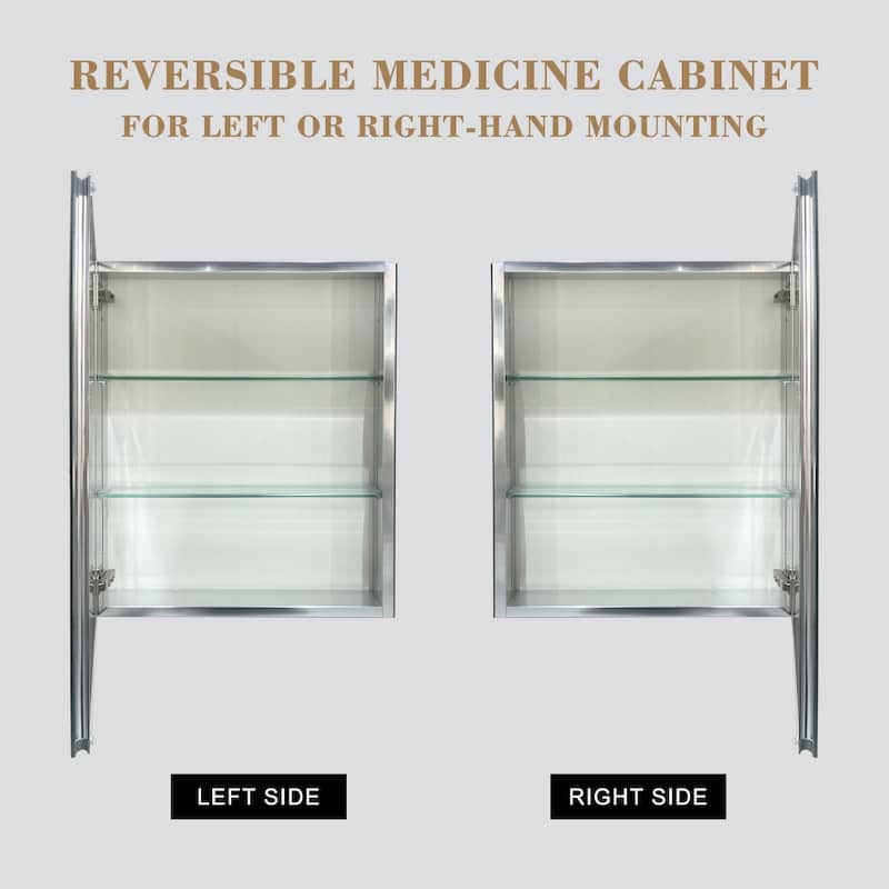 Silver 24x30inch Medicine Cabinet with Mirror Recessed or Wall Mount