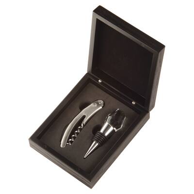 Howard Miller Silver 2-piece Wine Kit in Brown Wood Case