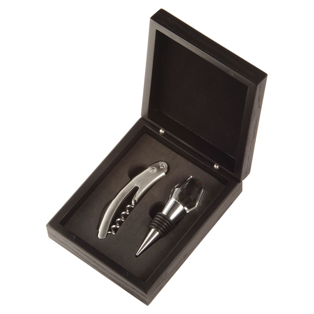 Howard Miller Silver 2-piece Wine Kit in Brown Wood Case