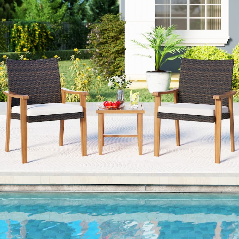 Gymax 3 PCS Patio PE Wicker Furniture Set w/Coffee Table & Cushions