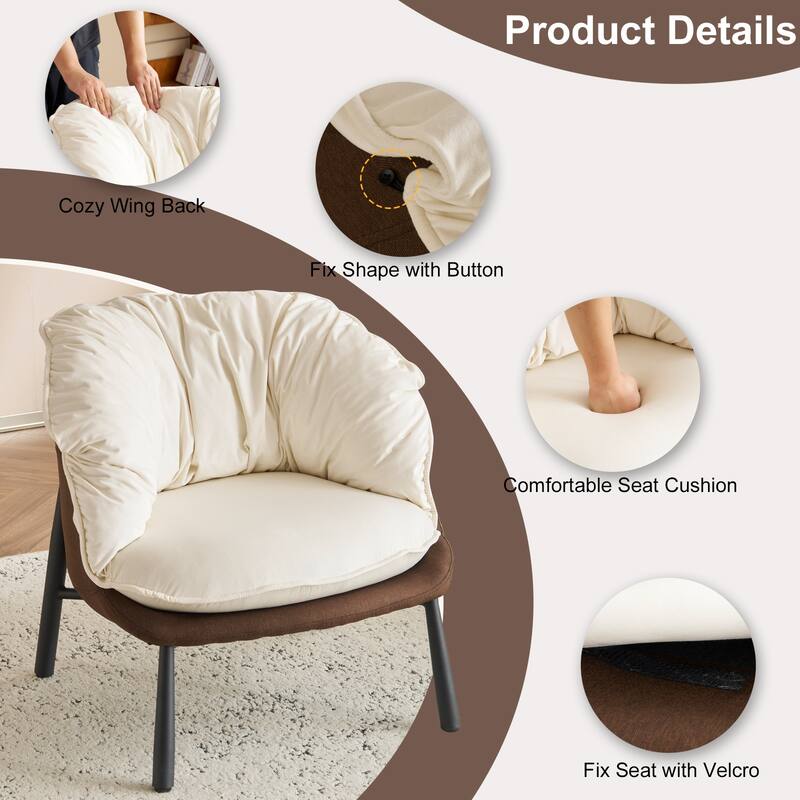 Modern Velvet Accent Chair with Wooden Frame and Black Metal Legs for Living Room or Lounge Seating - 27.4"L x 27"W x 29.1"H
