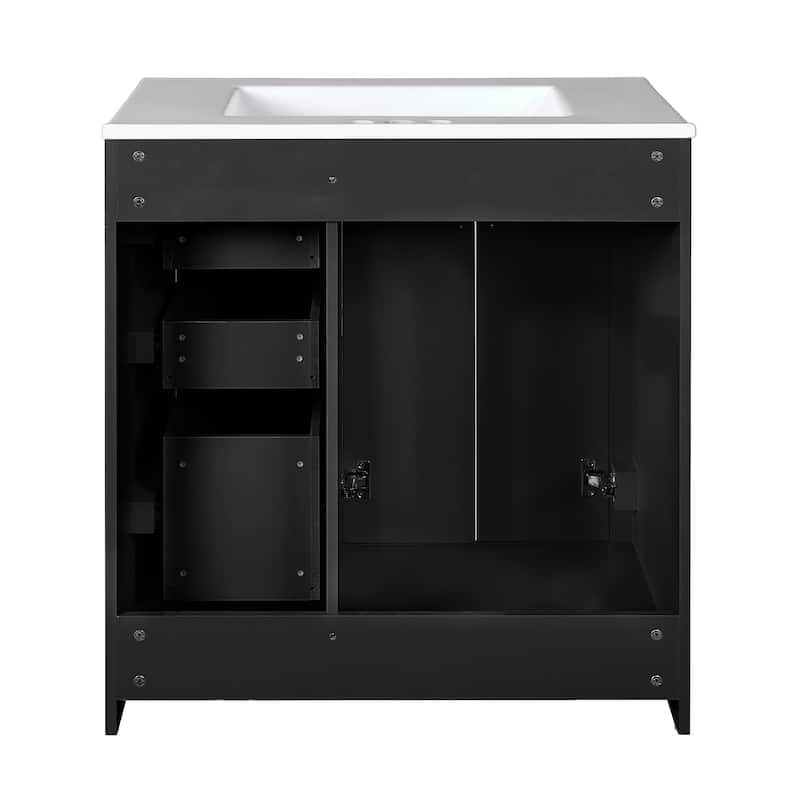 30"Bathroom Vanity with Ceramic Sink,Solid Wood Storage Cabinet,Freestanding Vanity Set with 3 Drawers& Soft Closing Doors