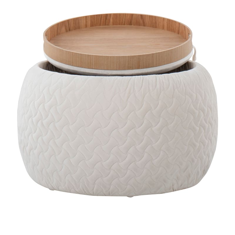 Carson Carrington Astrid Pouf with Natural Wood Tray Top