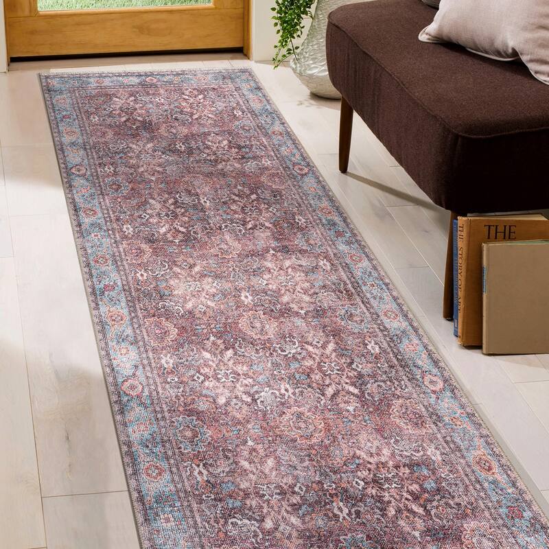 World Rug Gallery Transitional Distressed Vintage Machine Washable Area Rug - 2' 6" x 7' - Multi - Runner
