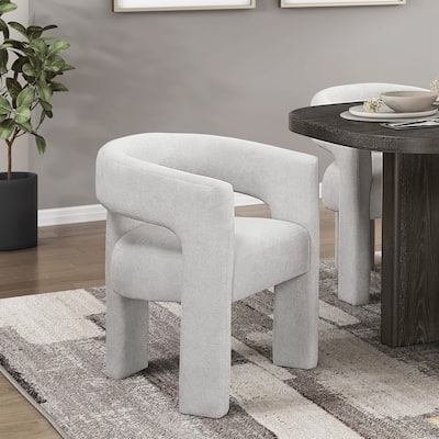 Modern Luxury Dining Furniture Elegant Side Chairs Set of 2 Light Gray Soft Boucle Fabric Plush Upholstery Comfortable
