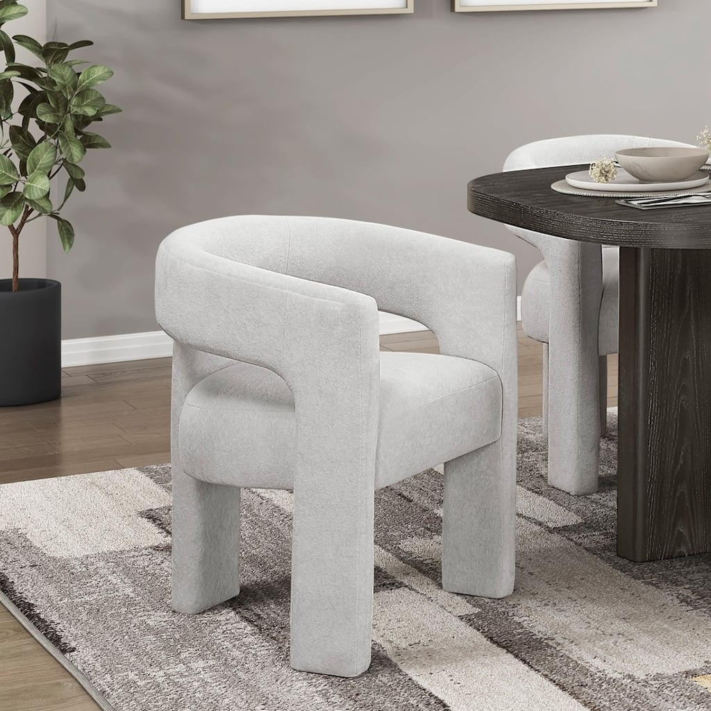 Modern Luxury Dining Furniture Elegant Side Chairs Set of 2 Light Gray Soft Boucle Fabric Plush Upholstery Comfortable