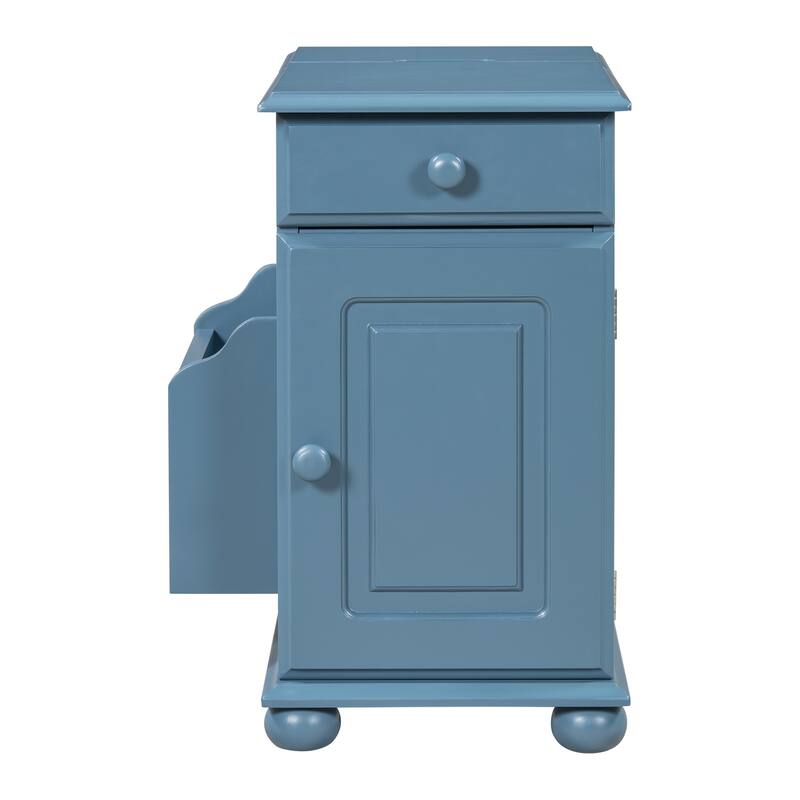 Vintage End Table with USB Ports and Multifunctional Drawer with Cup Holders