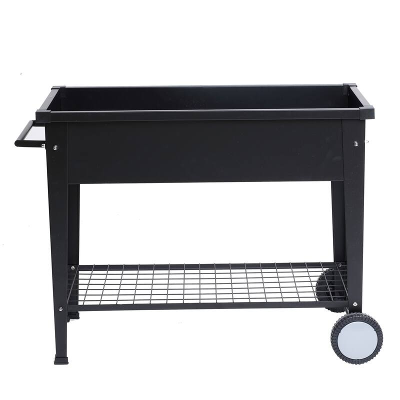 Black Mobile Metal Raised Garden Bed Planter Cart with Wheels