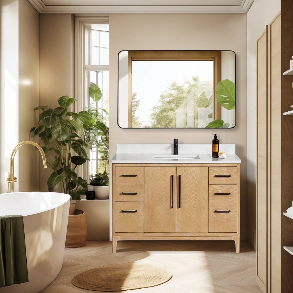 Gara Single Bath Vanity with Composite Stone Top and Mirror